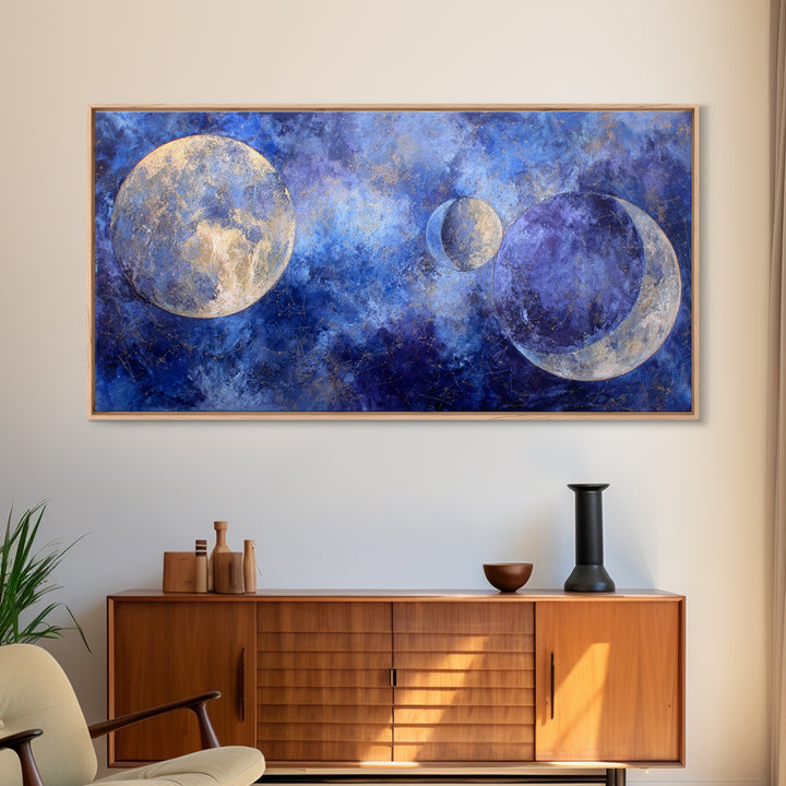 Celestial Twins Surrounded by Mirrored Moons Canvas Print, Astrology Art, Astrology Gifts, Living Room Decor, Oil Painting, AST-2x1-53