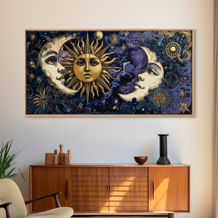 Sun and Moon Faces Canvas Print, Astrology Art, Celestial Decor, Living Room Decor, Zodiac, Leo Wall Art, Astronomy Print, AST-2x1-73