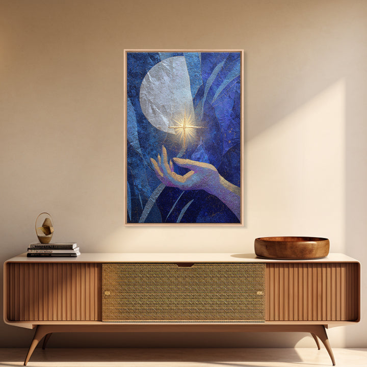 Tarot Cosmic Hand Holding a Glowing Star Framed Canvas Print, Astrology Art, Printable Wall Art, Living Room Decor, Zodiac, AST-2x3-38