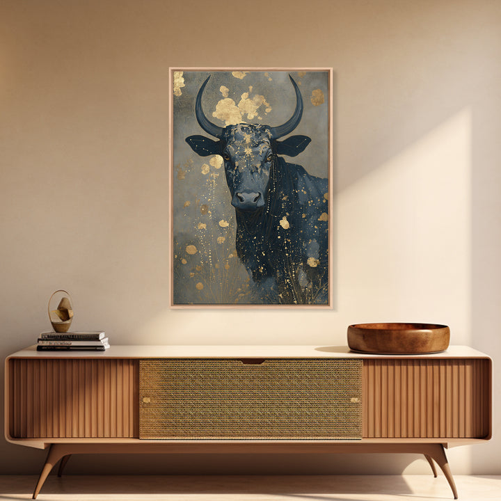 Bull Constellation Above Golden Meadow Canvas Print, Astrology Art, Celestial Decor, Living Room Decor, Fine Art, Zodiac, AST-2x3-49