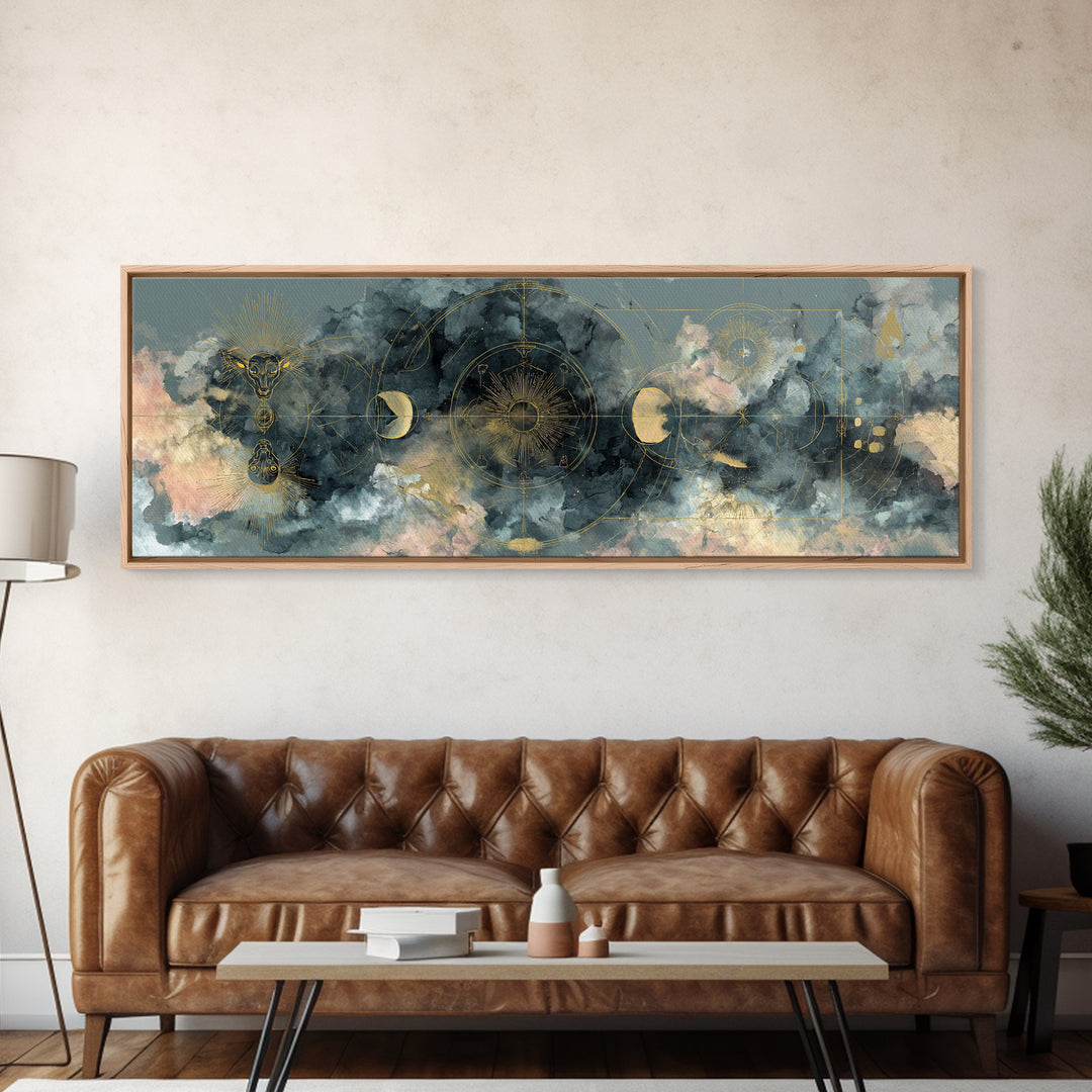 Capricorn Sea Goat Emerging from Cosmic Waves Canvas Print, Astrology Art, Astrology Wall Art, Living Room Decor, AST-3x1-11