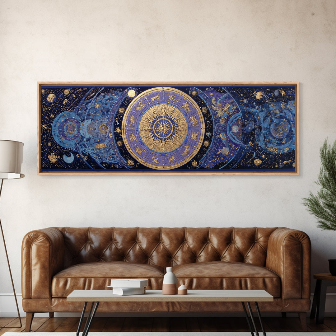 Twelve Zodiac Animals Arranged Framed Canvas Print, Astrology Art, Neutral Decor, Living Room Decor, Fine Art, Zodiac, AST-3x1-44