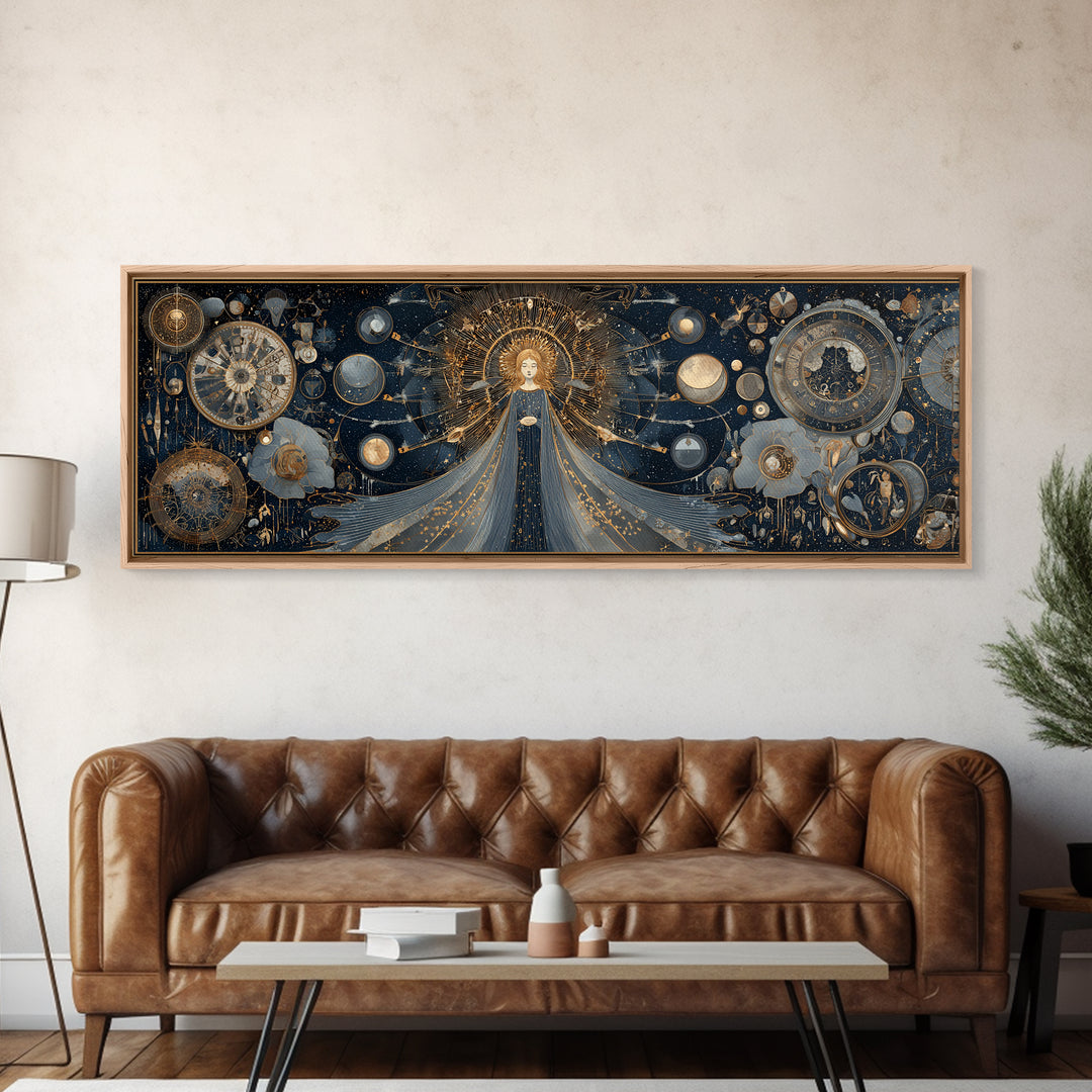 Art Nouveau Zodiac Woman Framed Canvas Print, Astrology Art, Luxury Decor, Living Room Decor, Zodiac, Digital Wall Art, AST-3x1-64