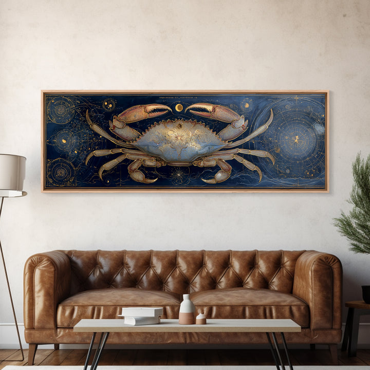 Celestial Crab under Glowing Ocean Moonlight Canvas Print, Astrology Art, Zodiac Sign Print, Living Room Decor, Zodiac, AST-3x1-8