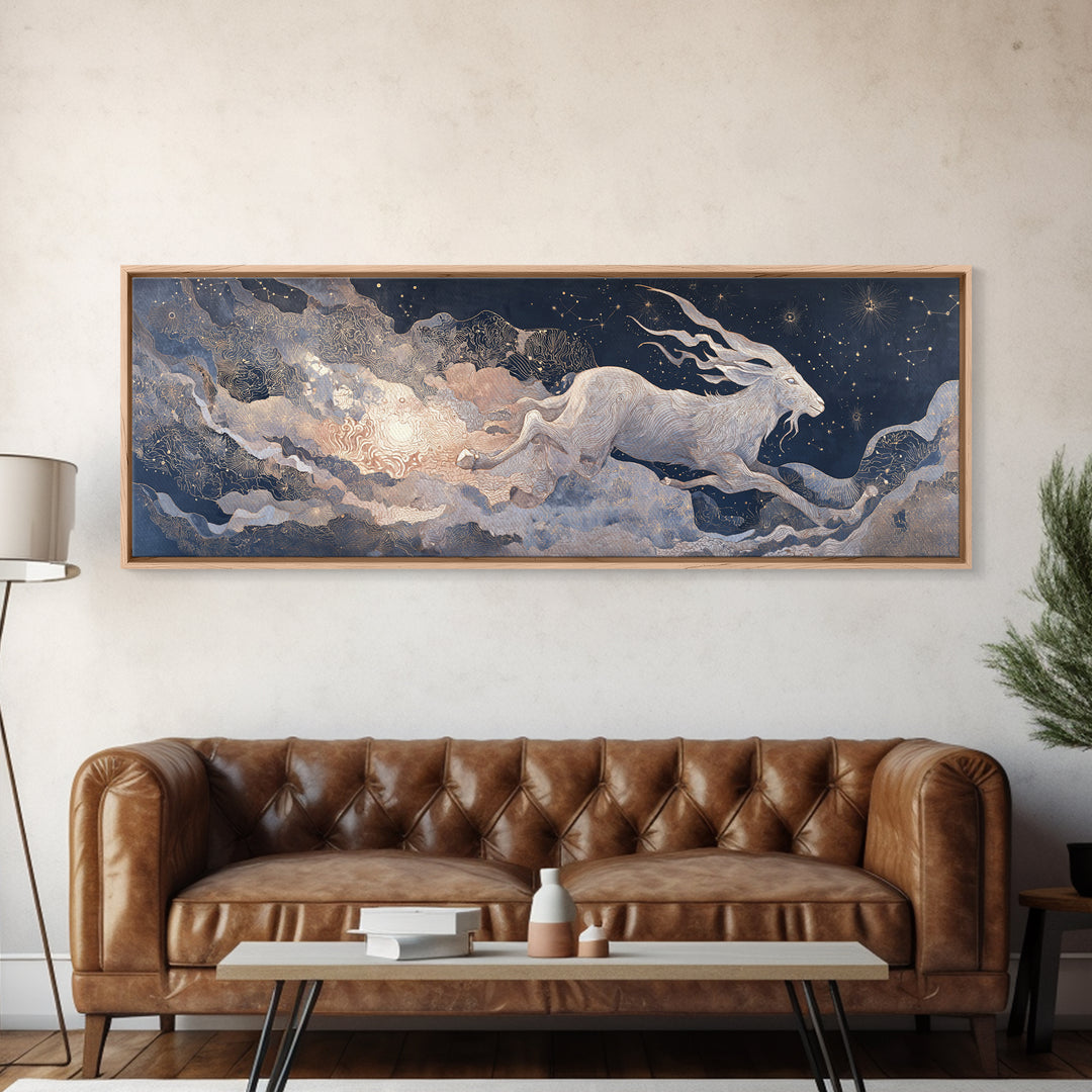 Capricorn Sea Goat Emerging from Cosmic Waves Canvas Print, Astrology Art, Printable Art, Living Room Decor, Fine Art, Zodiac, AST-3x1-83
