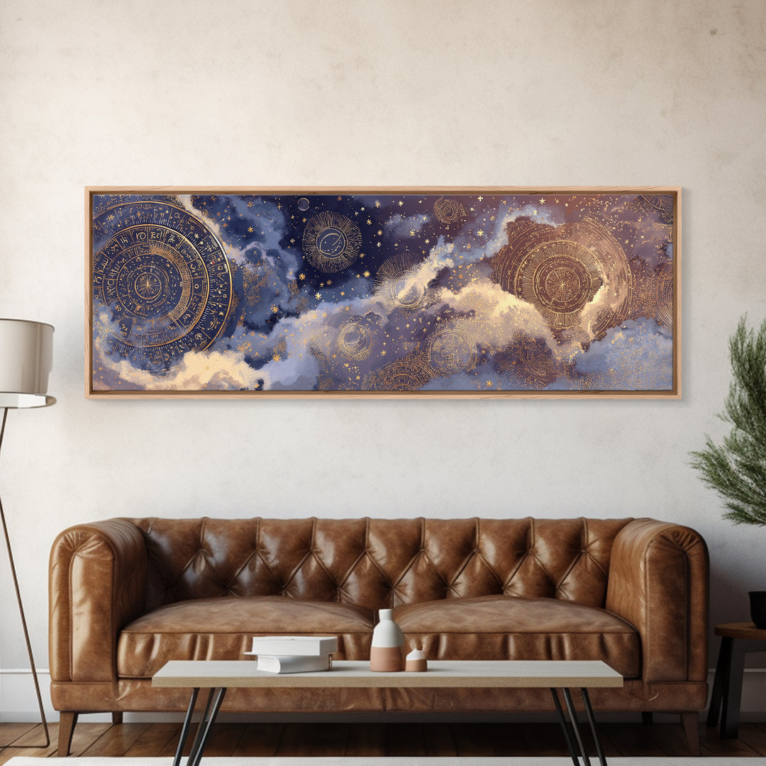 Retro Horoscope Chart Canvas Print, Astrology Art, Celestial Art, Living Room Decor, Oil Painting, Zodiac, Minimalist Decor, AST-3x1-85