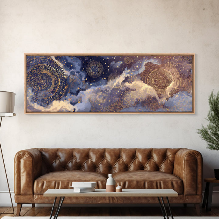 Retro Horoscope Chart Canvas Print, Astrology Art, Celestial Art, Living Room Decor, Oil Painting, Zodiac, Minimalist Decor, AST-3x1-85