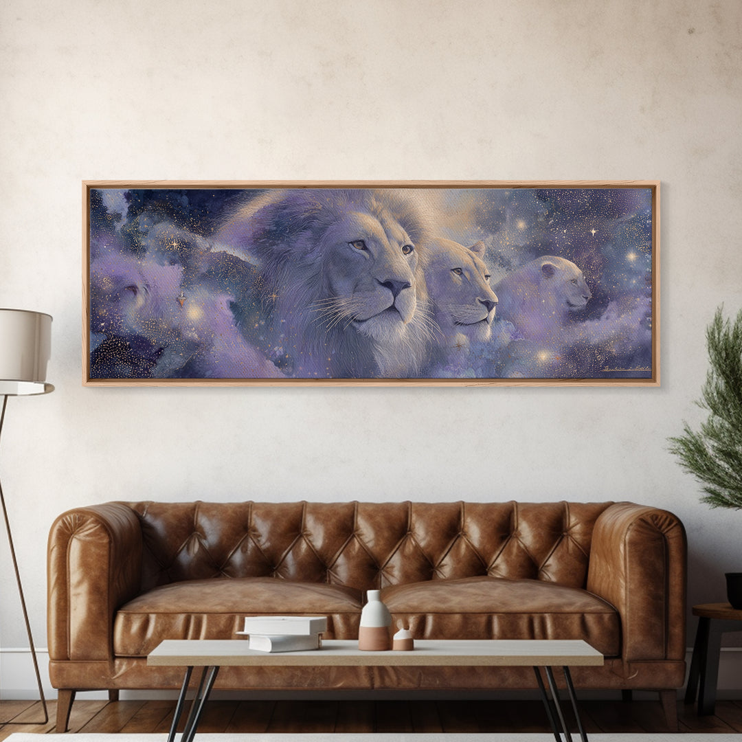Celestial Lion Portrait Formed from Star Patterns Canvas Print, Astrology Art, Zodiac Wall Art, Living Room Decor, Zodiac, AST-3x1-90