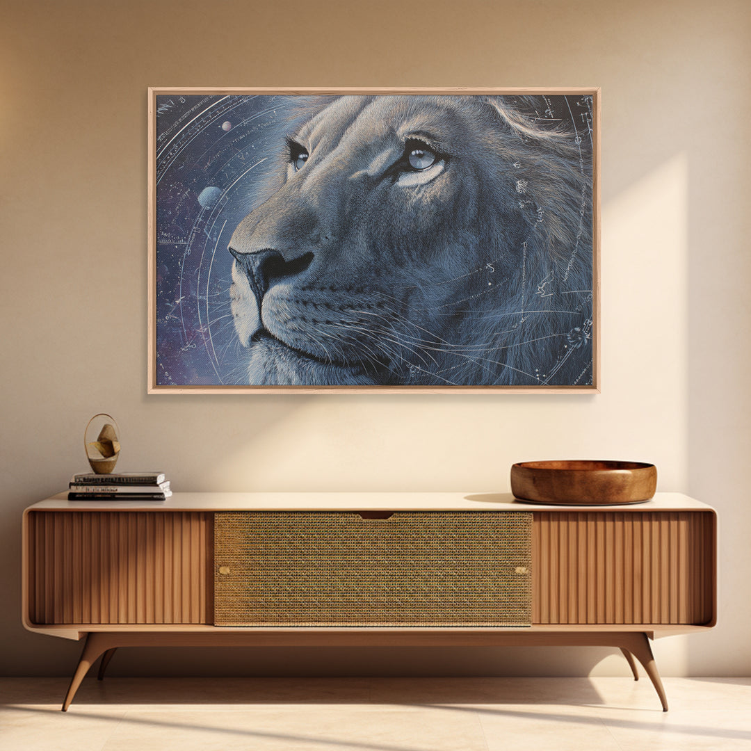 Celestial Lion Portrait Formed from Star Patterns Canvas Print, Astrology Art, Giclee Print, Living Room Decor, Zodiac, AST-3x2-54