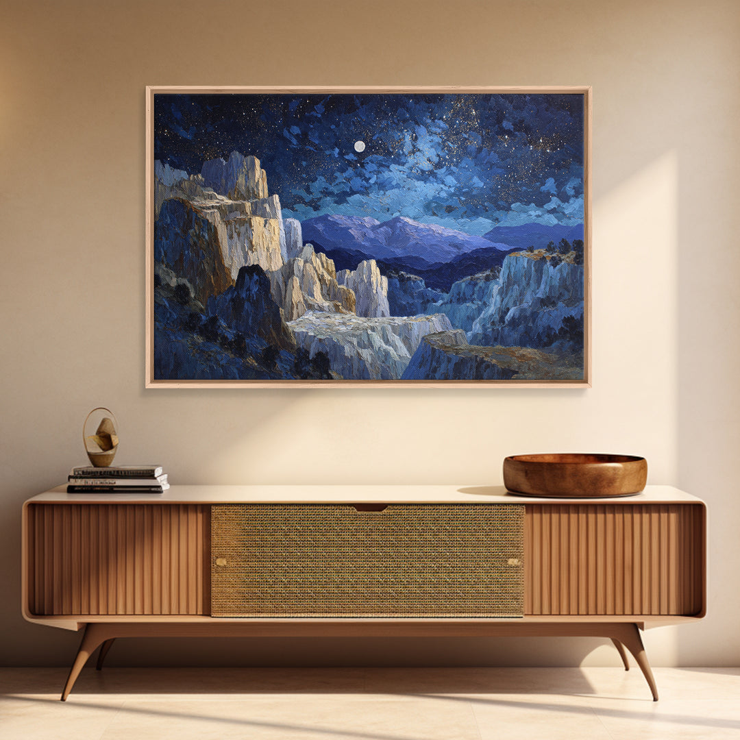 Ram Constellation Above Desert Cliffs at Night Canvas Print, Astrology Art, Textured Painting, Living Room Decor, Zodiac, AST-3x2-60