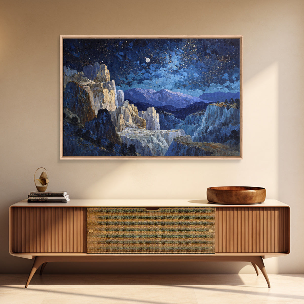 Ram Constellation Above Desert Cliffs at Night Canvas Print, Astrology Art, Textured Painting, Living Room Decor, Zodiac, AST-3x2-60