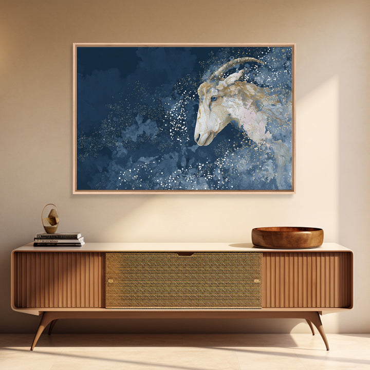 Capricorn Sea Goat Emerging from Cosmic Waves Canvas Print, Astrology Art, Astrology Wall Art, Living Room Decor, Zodiac, AST-3x2-71