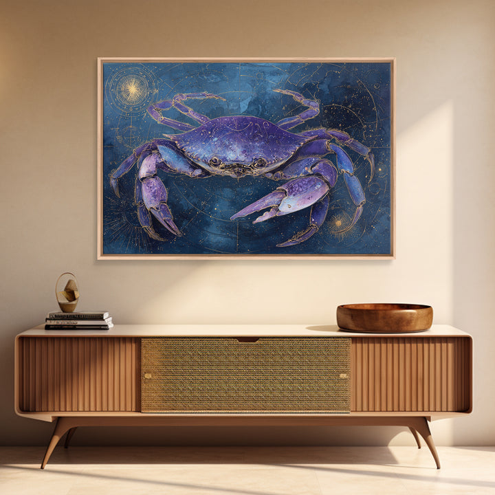 Celestial Crab under Glowing Ocean Moonlight Framed Canvas Print, Astrology Art, Art Print, Living Room Decor, Fine Art, Zodiac, AST-3x2-92