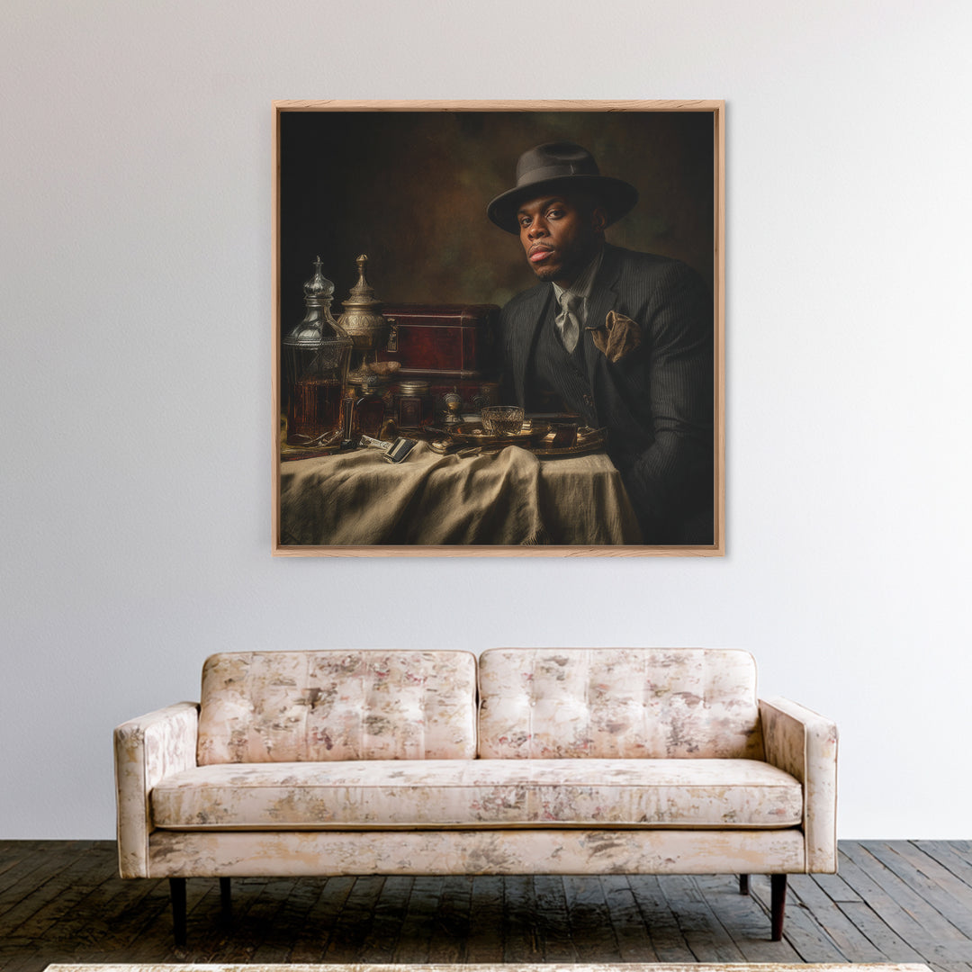 Moody Gentleman Portrait Canvas Print, Barbershop Art, Masculine Wall Art, Barbershop Decor, Oil Painting, Grooming, BAA-1x1-10