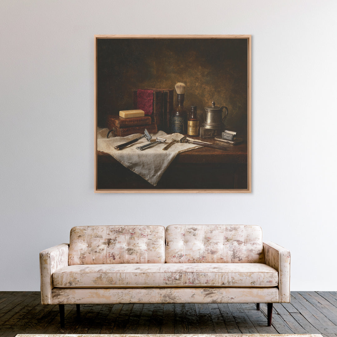 Classic Mustache Chart Illustrated Framed Canvas Print, Barbershop Art, Luxury Decor, Barbershop Decor, Fine Art, Grooming, BAA-1x1-88