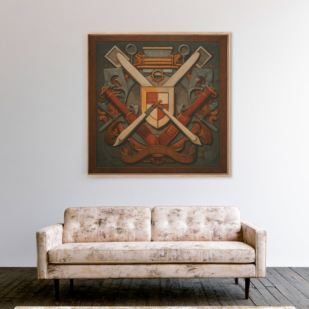 Bold Linocut Barber Emblem Framed Canvas Print, Barbershop Art, Art Print, Barbershop Decor, Grooming, African American Art, BAA-1x1-96