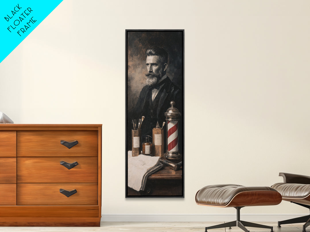 Black and White Portrait of a Sharply Framed Canvas Print, Barbershop Art, Living Room Art, Barbershop Decor, Oil Painting, BAA-1x3-30