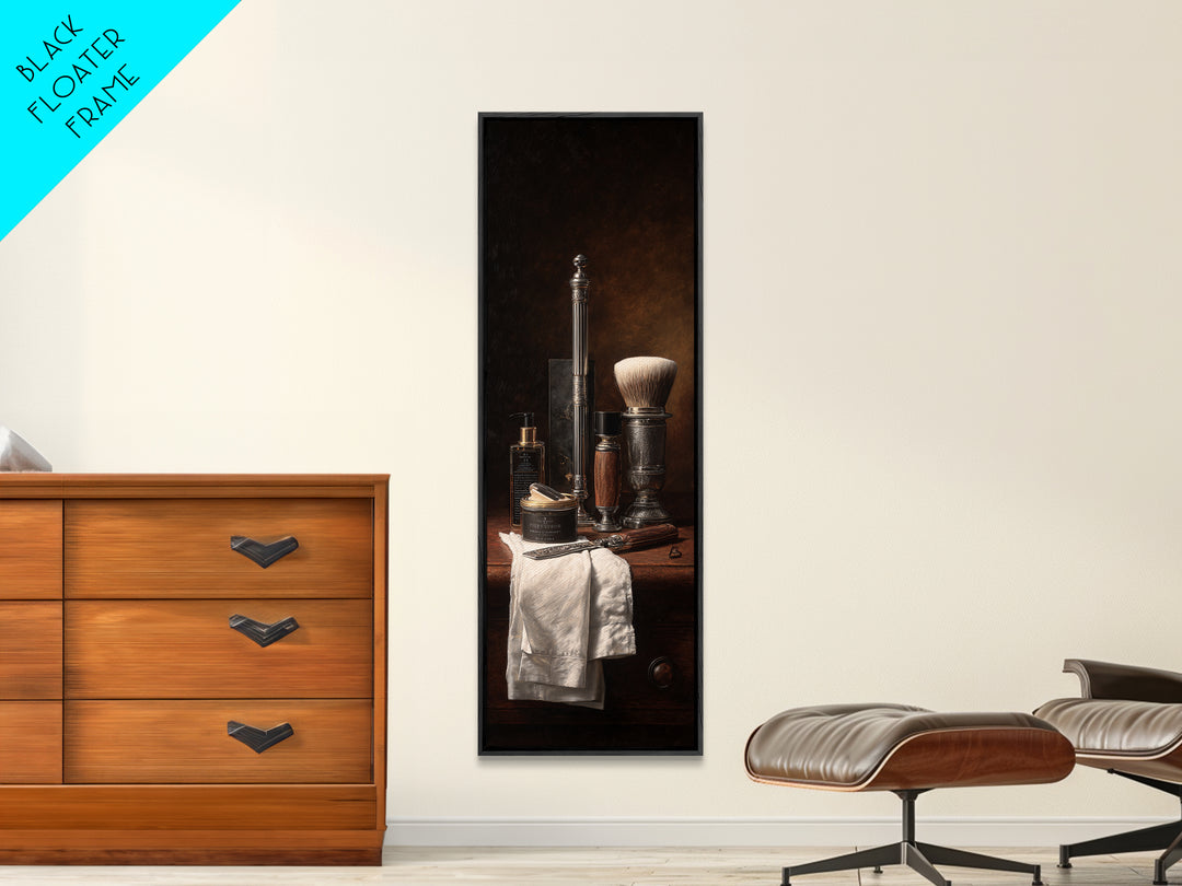 Straight Razor and Shaving Brush on Dark Framed Canvas Print, Barbershop Art, Afrocentric Art, Barbershop Decor, Grooming, BAA-1x3-62