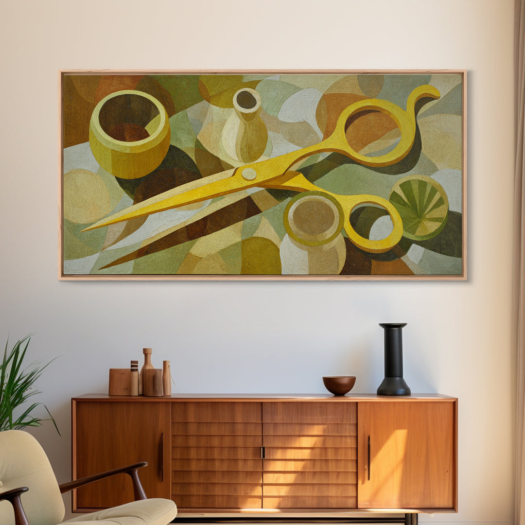 Leather Apron and Brass Tools Still Life Framed Canvas Print, Barbershop Art, Home Decor, Barbershop Decor, Fine Art, Grooming, BAA-2x1-18