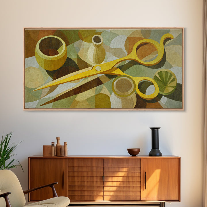 Leather Apron and Brass Tools Still Life Framed Canvas Print, Barbershop Art, Home Decor, Barbershop Decor, Fine Art, Grooming, BAA-2x1-18