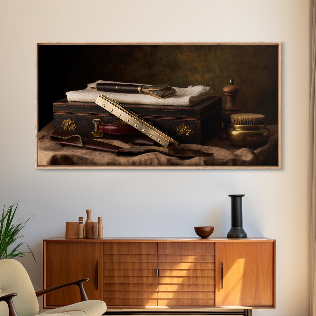 Classic Mustache Chart Illustrated Framed Canvas Print, Barbershop Art, Oil Painting, Barbershop Decor, Grooming, BAA-2x1-60