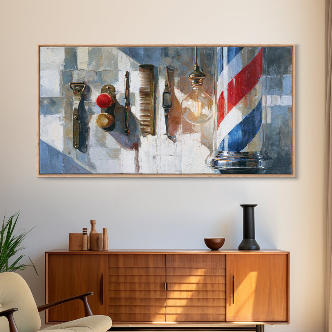 Red White and Blue Stripe Abstraction from Canvas Print, Barbershop Art, Barbershop Decor, Abstract Art, Grooming, BAA-2x1-61