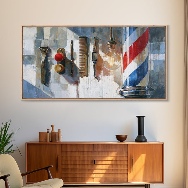 Red White and Blue Stripe Abstraction from Canvas Print, Barbershop Art, Barbershop Decor, Abstract Art, Grooming, BAA-2x1-61