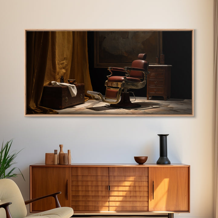 Barber Chair Silhouette Rendered as Iconic Graphic Canvas Print, Barbershop Art, Contemporary Art, Barbershop Decor, Grooming, BAA-2x1-7
