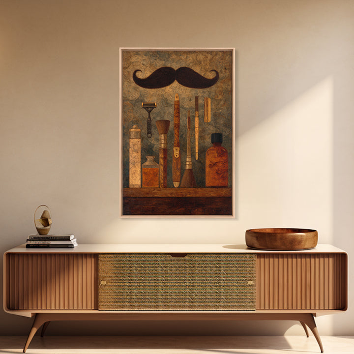 Classic Mustache Chart Illustrated Canvas Print, Barbershop Art, Wall Decor, Barbershop Decor, Oil Painting, Grooming, BAA-2x3-72
