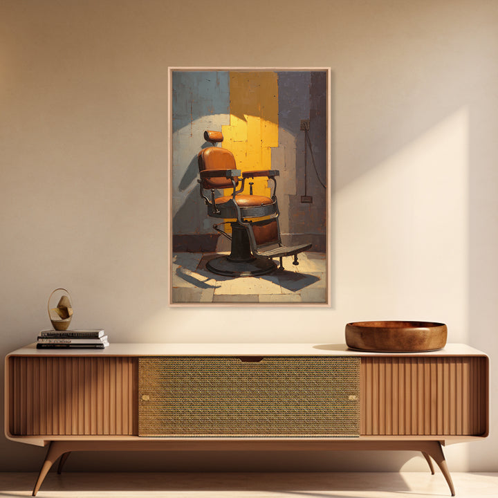 Barber Chair Silhouette Rendered as Iconic Graphic Canvas Print, Barbershop Art, Oil Painting, Barbershop Decor, Abstract Art, BAA-2x3-91