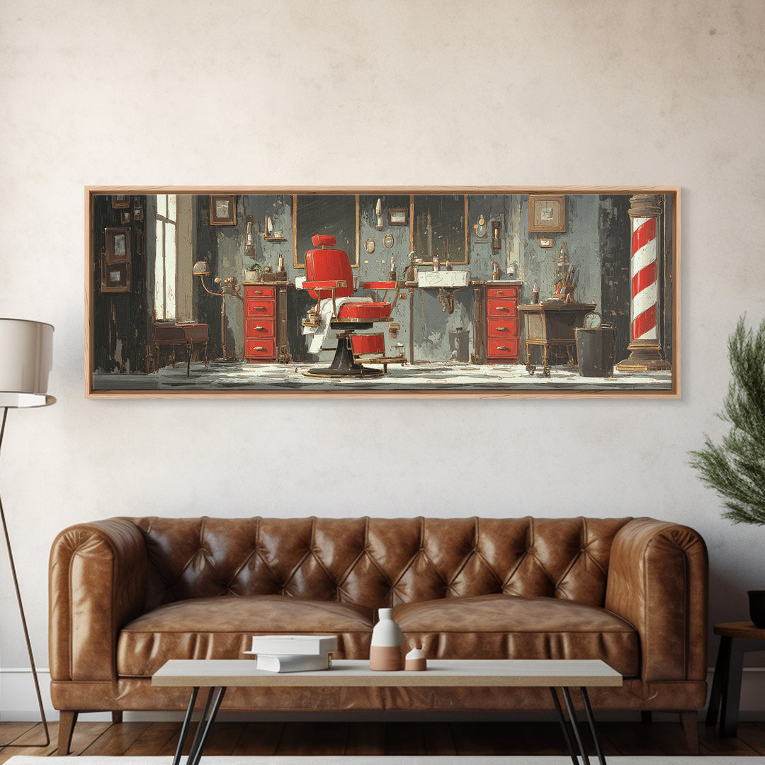 Barber Chair Silhouette Rendered as Iconic Graphic Canvas Print, Barbershop Art, Neutral Decor, Barbershop Decor, Grooming, BAA-3x1-27