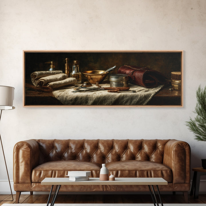 Hot Towel Shave Scene Cropped Close to Canvas Print, Barbershop Art, Printable Art, Barbershop Decor, Oil Painting, Grooming, BAA-3x1-29