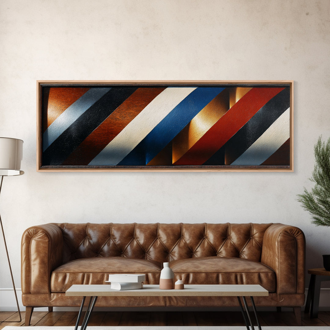 Red White and Blue Stripe Abstraction from Canvas Print, Barbershop Art, African American Art, Barbershop Decor, Grooming, BAA-3x1-81