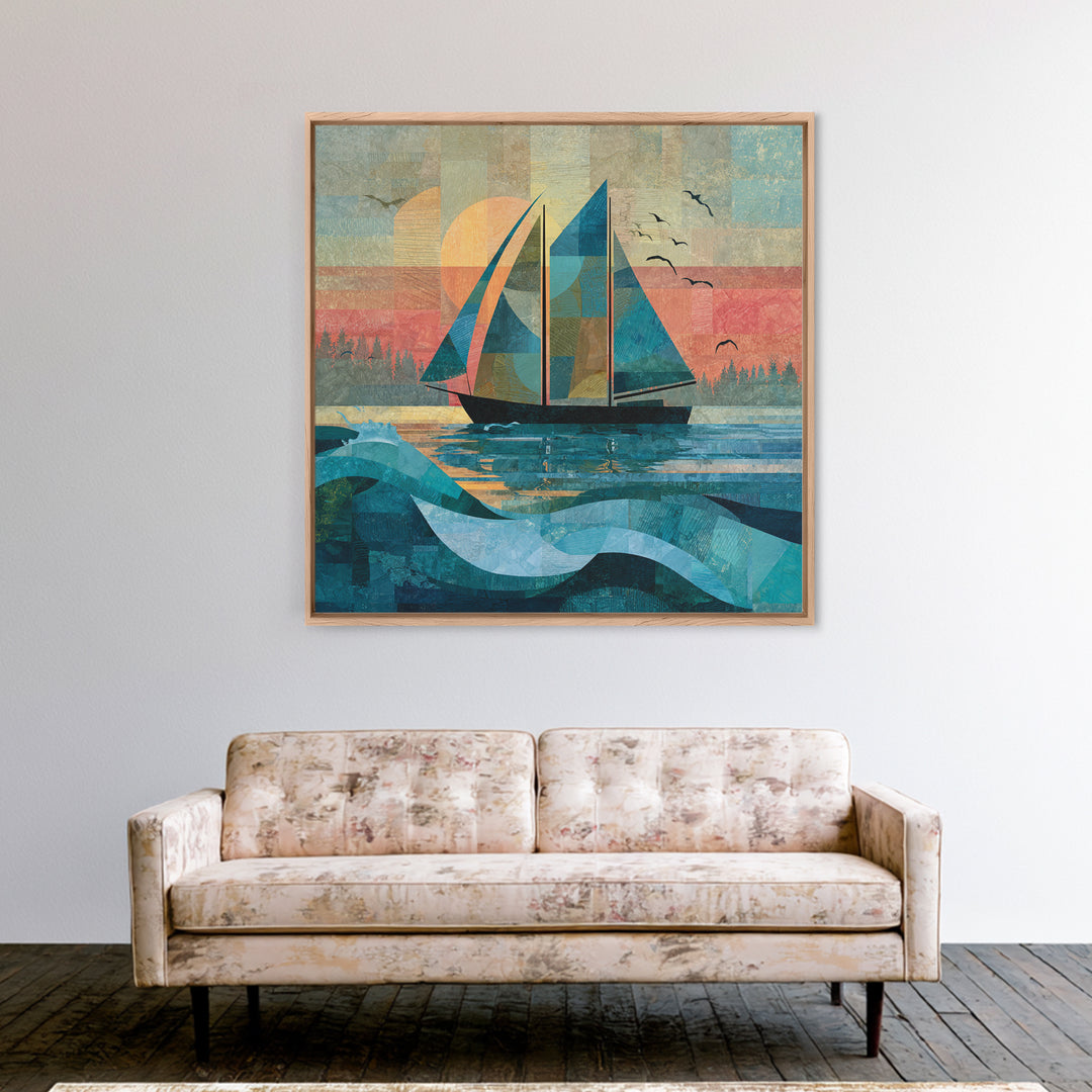 Coastal Inn Sailboat at Sunrise Canvas Print, Bed and Breakfast Art, Gallery Decor, Living Room Decor, Fine Art, BAB-1x1-17