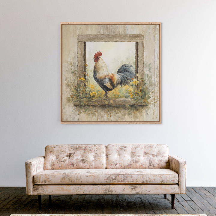 Rooster and Wildflower Country Portrait Canvas Print, Bed and Breakfast Art, Living Room Decor, Fine Art, Folk Art, BAB-1x1-19