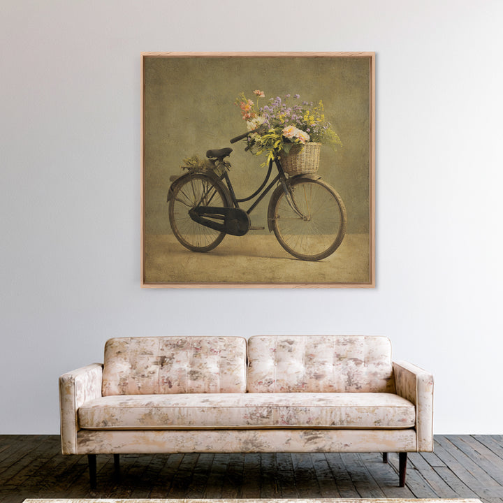 Old Bicycle with Flowers in Basket Canvas Print, Bed and Breakfast Art, Abstract Art, Living Room Decor, Fine Art, BAB-1x1-23