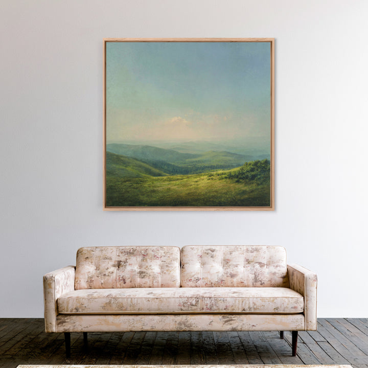 Classic Landscape with Rolling Green Hills Framed Canvas Print, Bed and Breakfast Art, Coffee Art, Living Room Decor, Fine Art, BAB-1x1-24