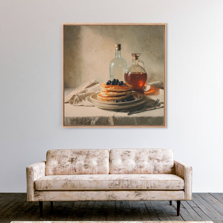 Blueberry Pancakes Still Life Framed Canvas Print, Bed and Breakfast Art, Gallery Decor, Living Room Decor, Fine Art, BAB-1x1-32