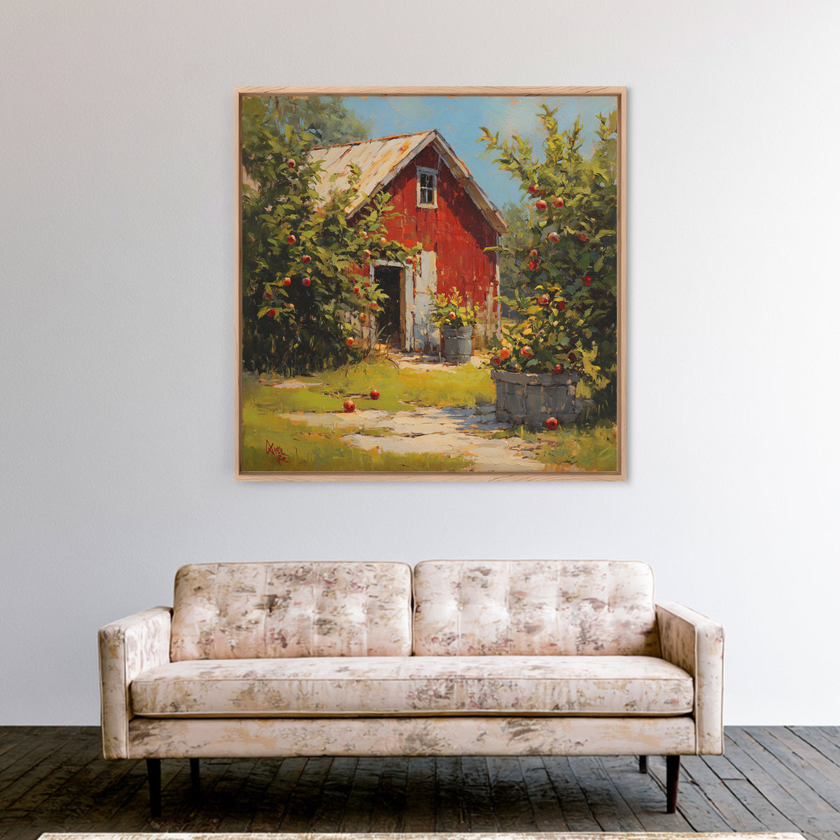Apple Orchard Scene Framed Canvas Print, Bed and Breakfast Art, Boho Decor, Living Room Decor, Oil Painting, BAB-1x1-37