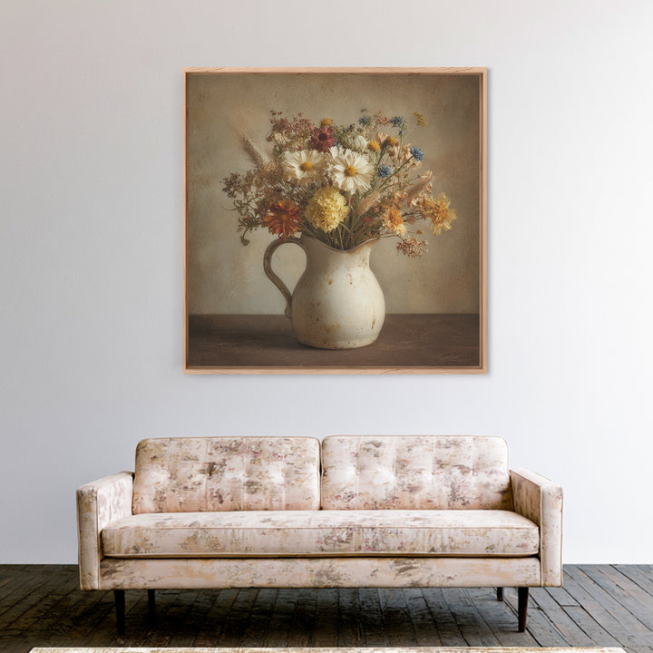 Country Wildflowers in a Chipped Ceramic Pitcher Canvas Print, Bed and Breakfast Art, Room Decor, Living Room Decor, BAB-1x1-49