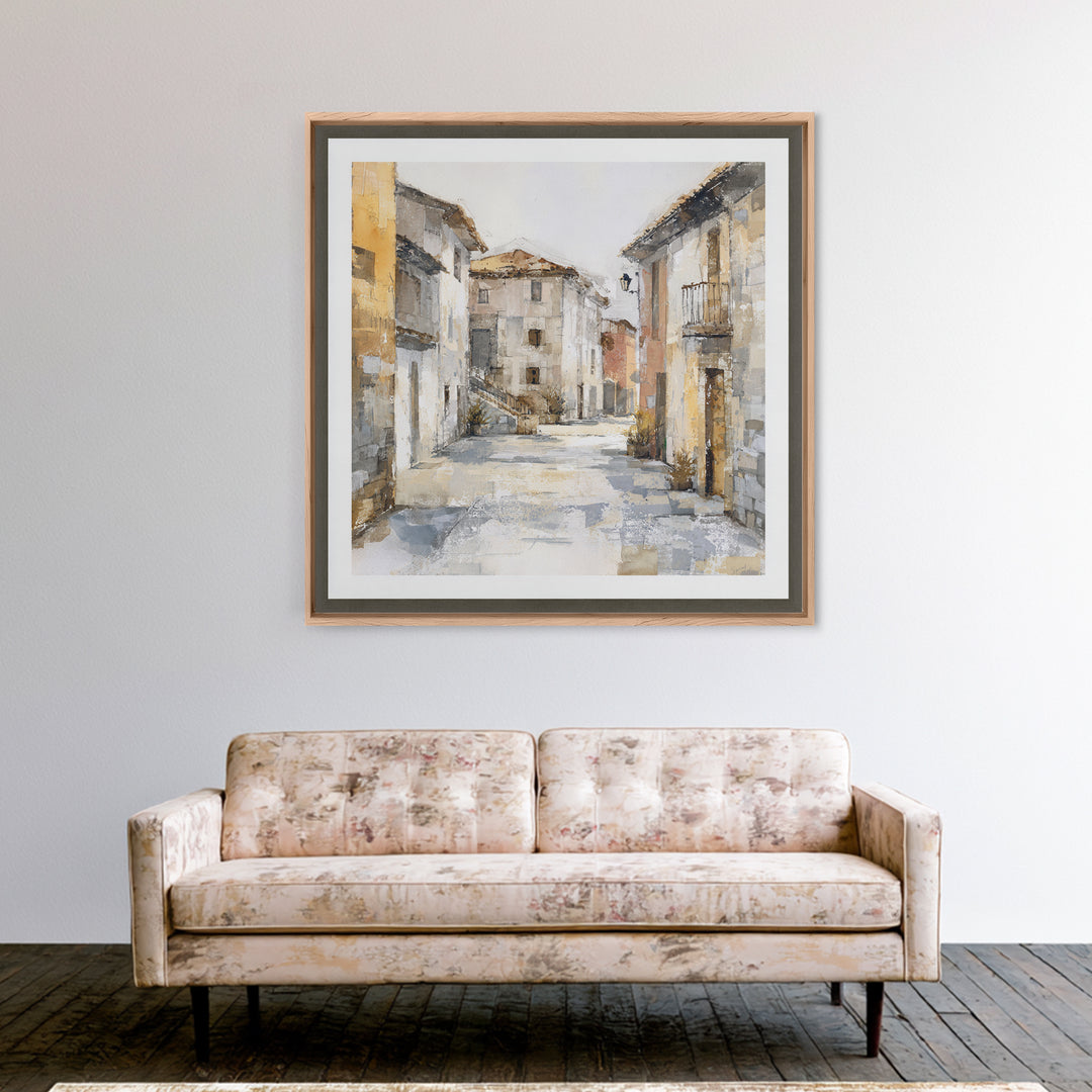 Soft Watercolor Village Street at Dawn Canvas Print, Bed and Breakfast Art, Fine Art Print, Living Room Decor, Fine Art, BAB-1x1-5