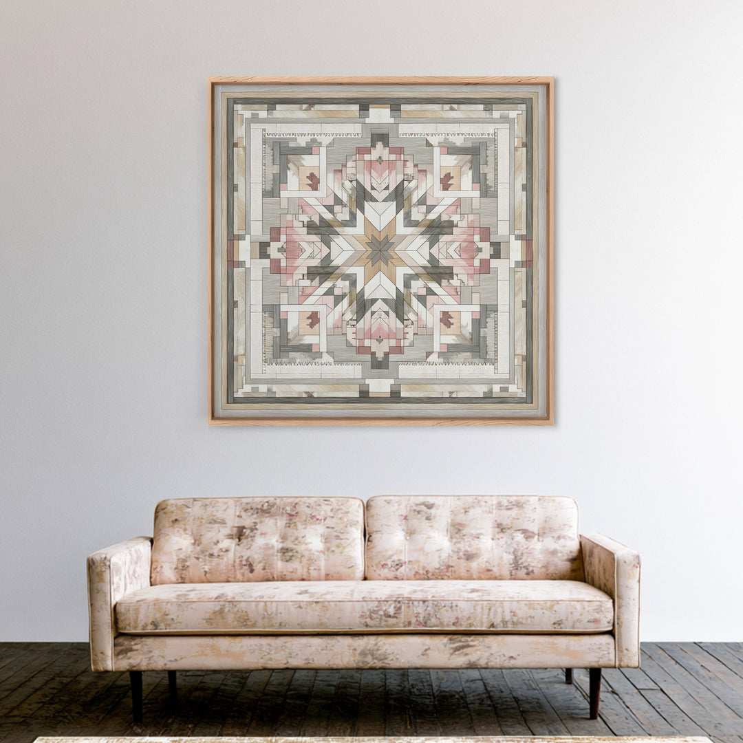 Quilt Pattern Folk Art Composition Canvas Print, Bed and Breakfast Art, Gallery Decor, Living Room Decor, Fine Art, BAB-1x1-59