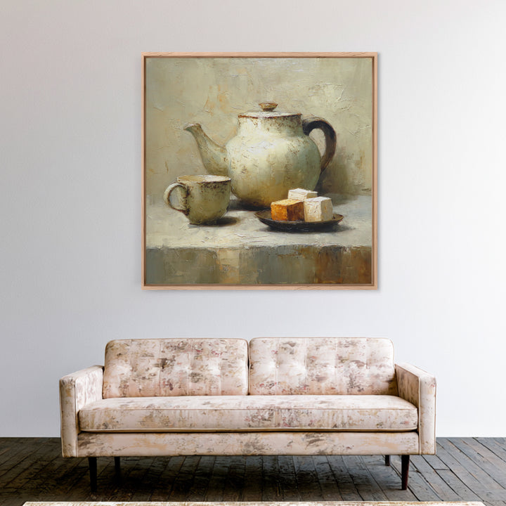 Porcelain Teapot and Scones Canvas Print, Bed and Breakfast Art, Bedroom Wall Decor, Living Room Decor, Fine Art, BAB-1x1-60
