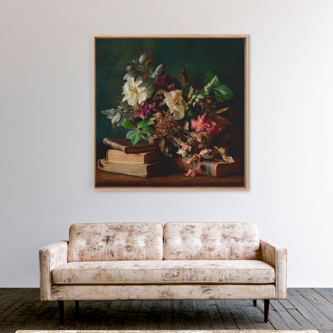 Warm Fireplace Still Life Framed Canvas Print, Bed and Breakfast Art, Bedroom Prints, Living Room Decor, Fine Art, BAB-1x1-66