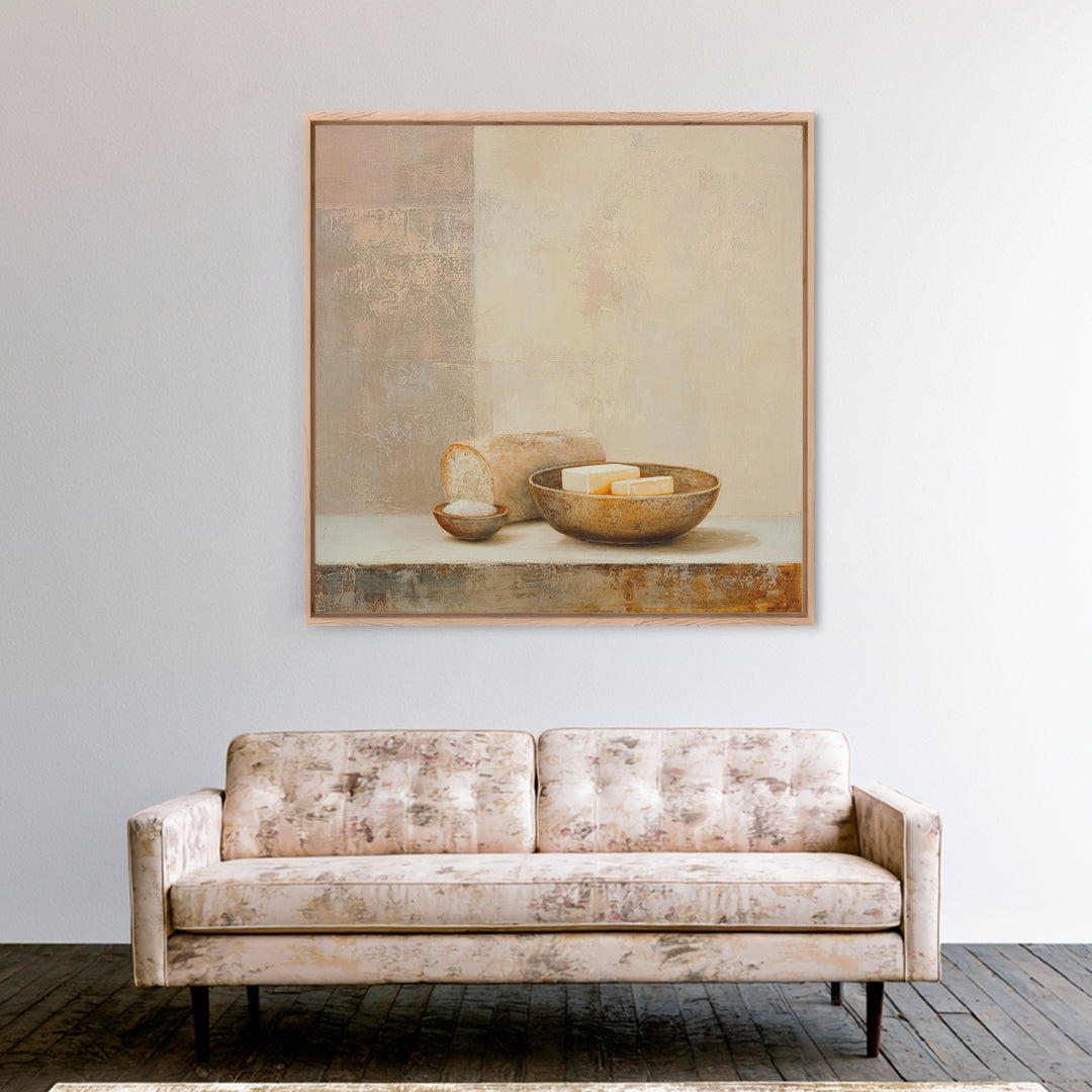 Freshly Baked Bread Framed Canvas Print, Bed and Breakfast Art, Above Bed Decor, Living Room Decor, Fine Art, BAB-1x1-68