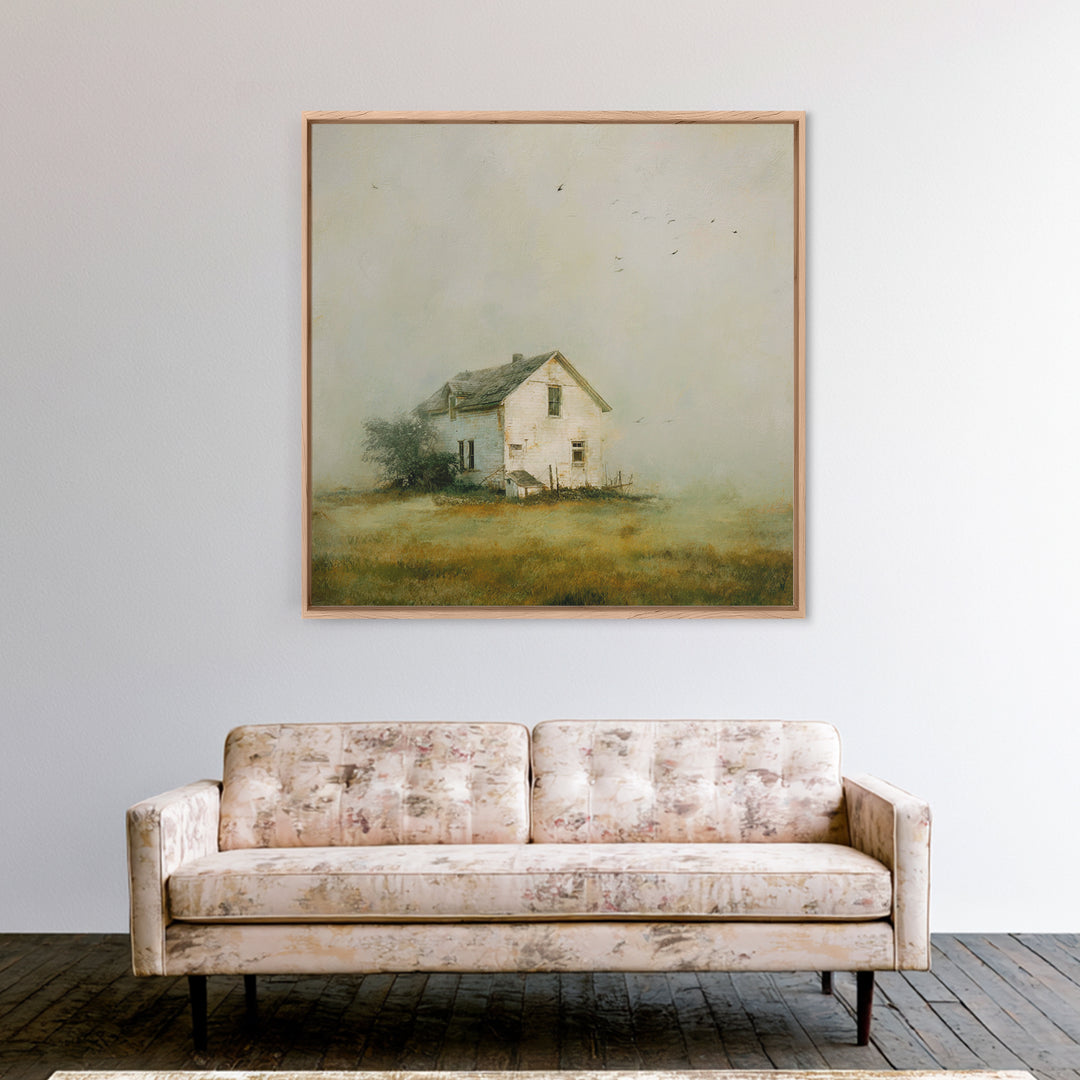 Old Farmhouse Landscape Framed Canvas Print, Bed and Breakfast Art, Boho Decor, Living Room Decor, Fine Art, BAB-1x1-79