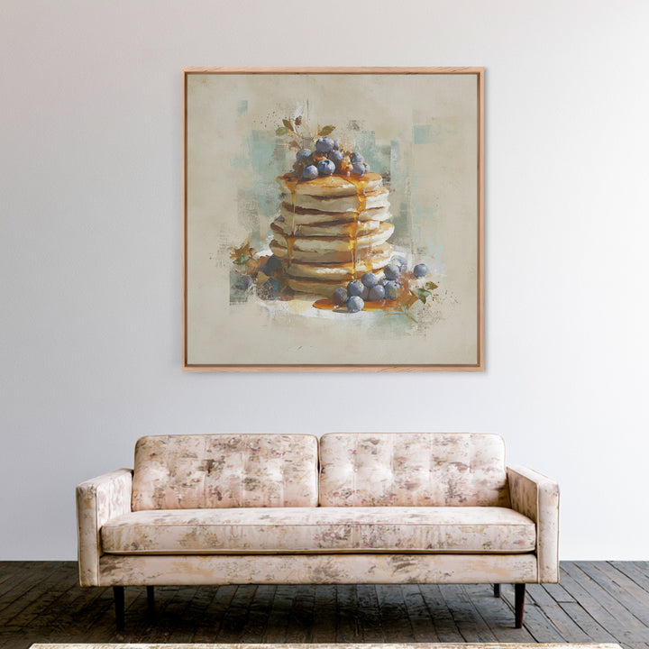Blueberry Pancakes Still Life Framed Canvas Print, Bed and Breakfast Art, Printable, Living Room Decor, Fine Art, BAB-1x1-8