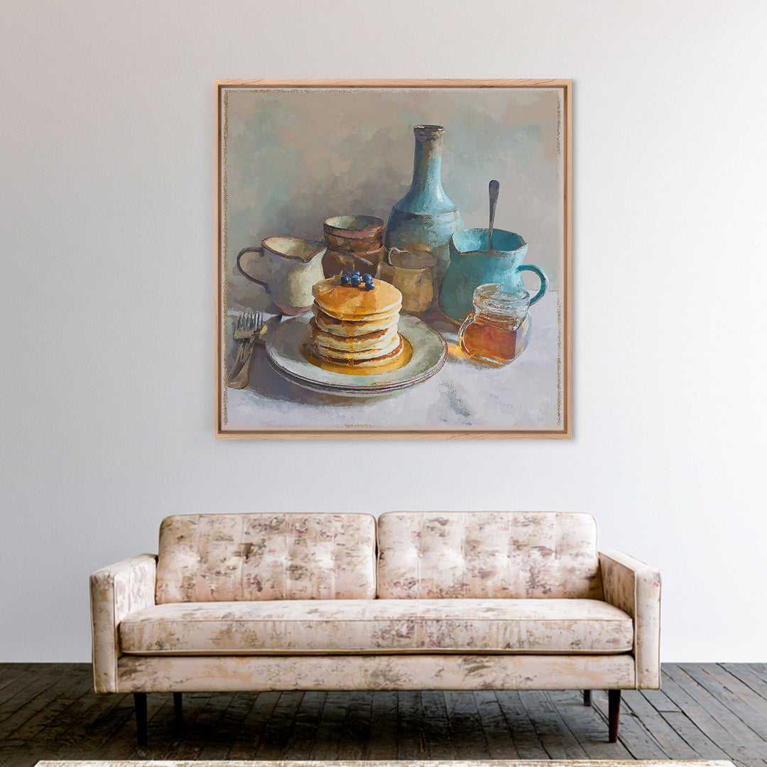 Blueberry Pancakes Still Life Framed Canvas Print, Bed and Breakfast Art, Fine Art Print, Living Room Decor, Fine Art, BAB-1x1-80