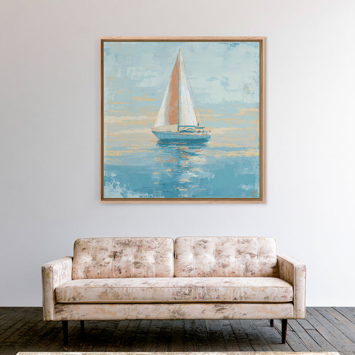 Coastal Inn Sailboat at Sunrise Canvas Print, Bed and Breakfast Art, Contemporary Art, Living Room Decor, Fine Art, BAB-1x1-89