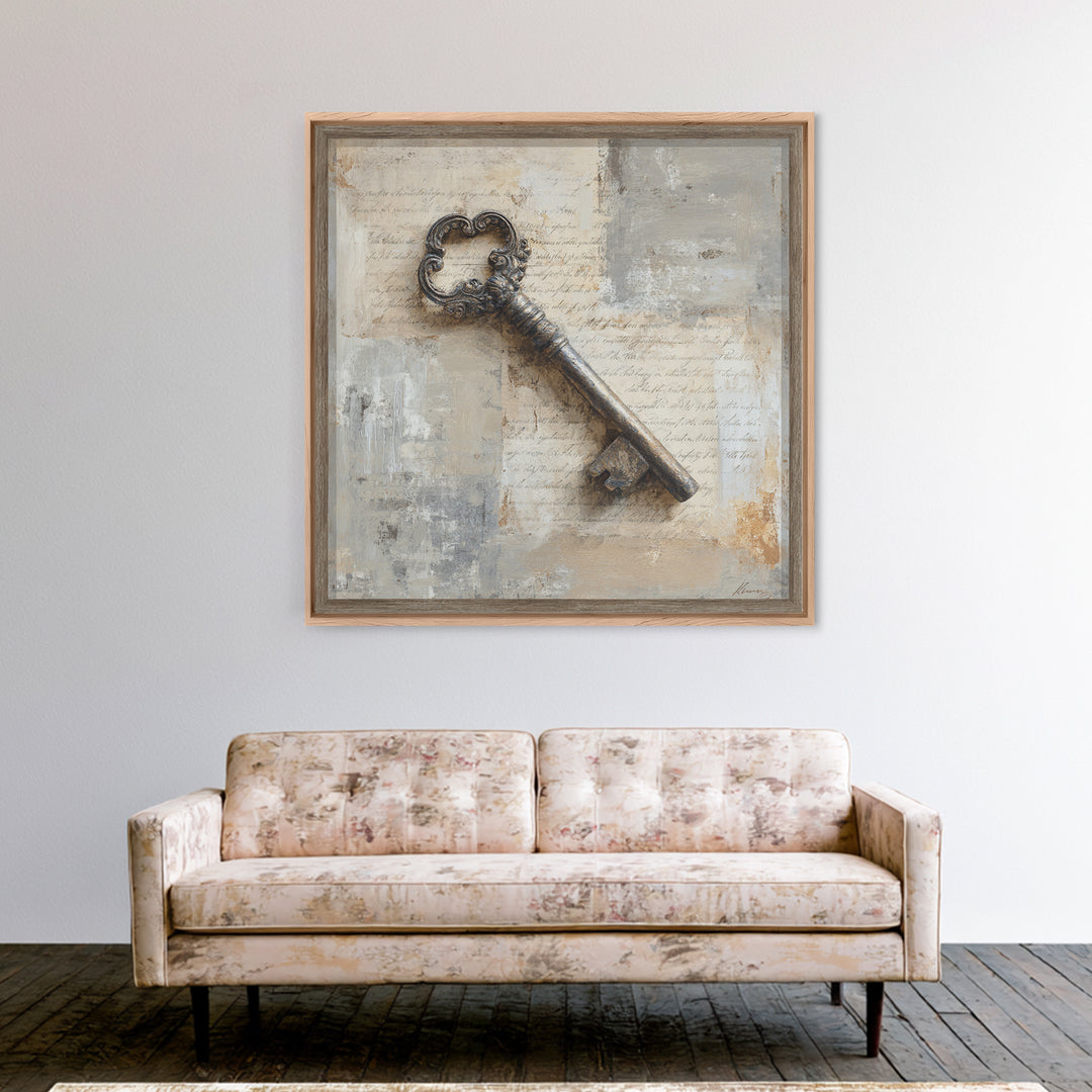 Antique Key and Handwritten Canvas Print, Bed and Breakfast Art, Statement Artwork, Living Room Decor, Fine Art Print, BAB-1x1-9